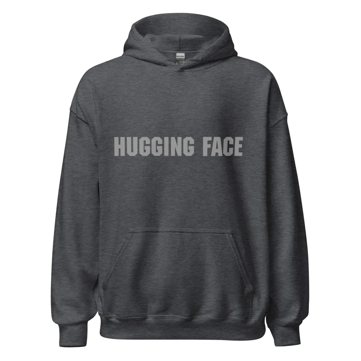 Hugging Face in Gray Hoodie (unisex) - Dark Heather / M