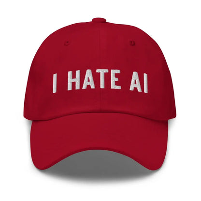 I HATE AI Embroidered Cap 2 - Cranberry