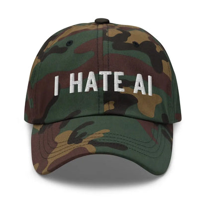 I HATE AI Embroidered Cap 2 - Green Camo