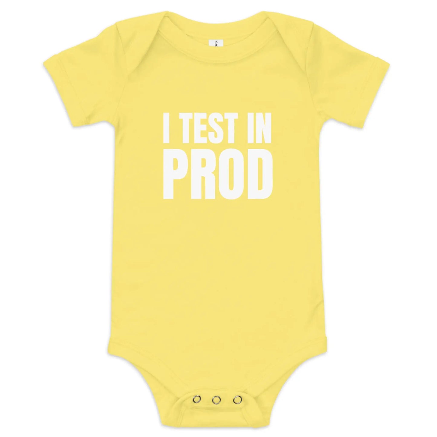 I Test in Prod Short Sleeve One-Piece (baby) - Yellow / 3-6m