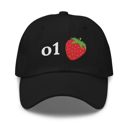 o1 Strawberry True-Color Embroidered Cap - Black