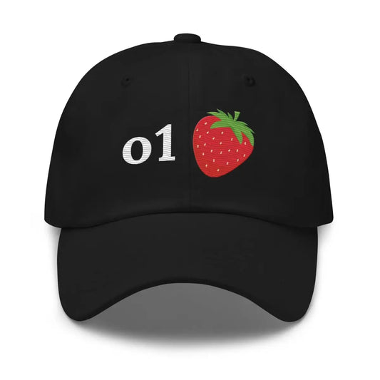 o1 Strawberry True-Color Embroidered Cap - Black