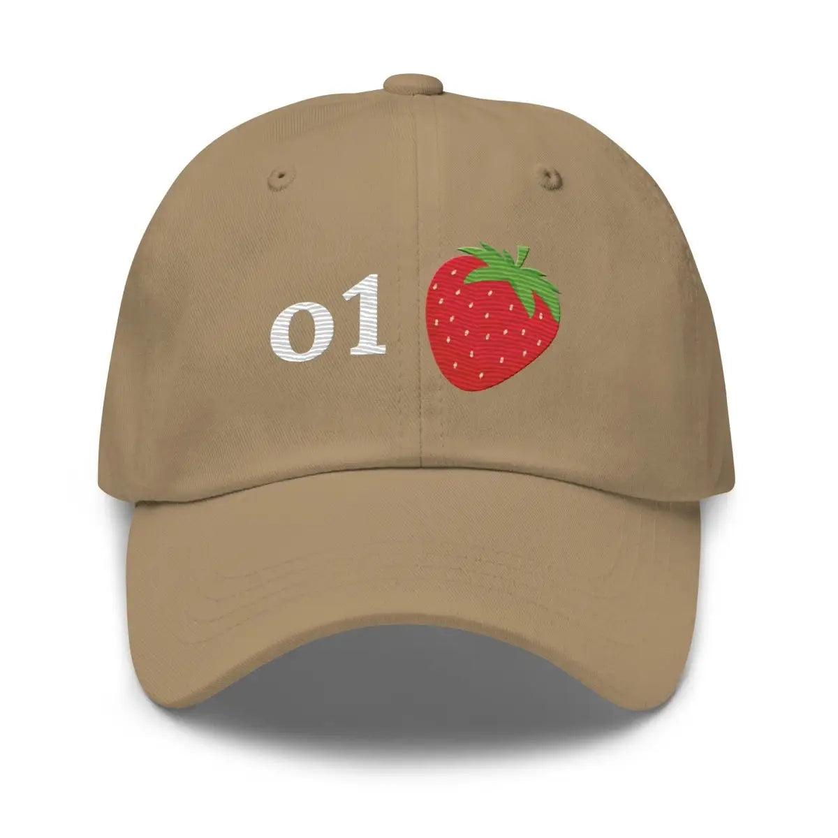 o1 Strawberry True-Color Embroidered Cap - Khaki