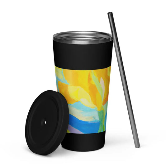 OpenAI Research Floral Painting Insulated Tumbler with a Straw - Black