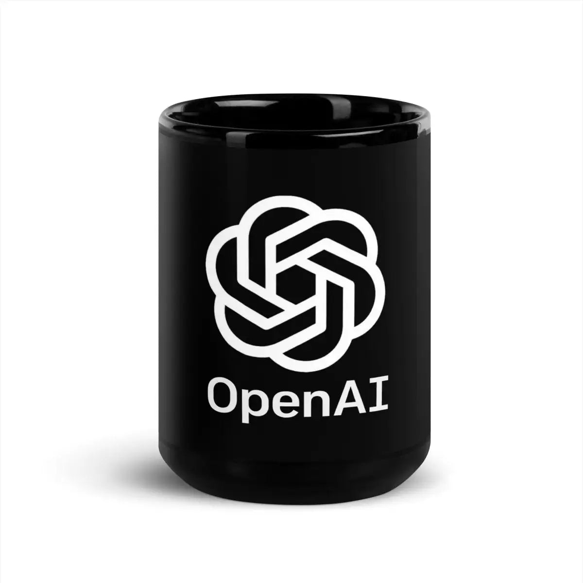 OpenAI Stacked Logo on Black Glossy Mug - 15 oz