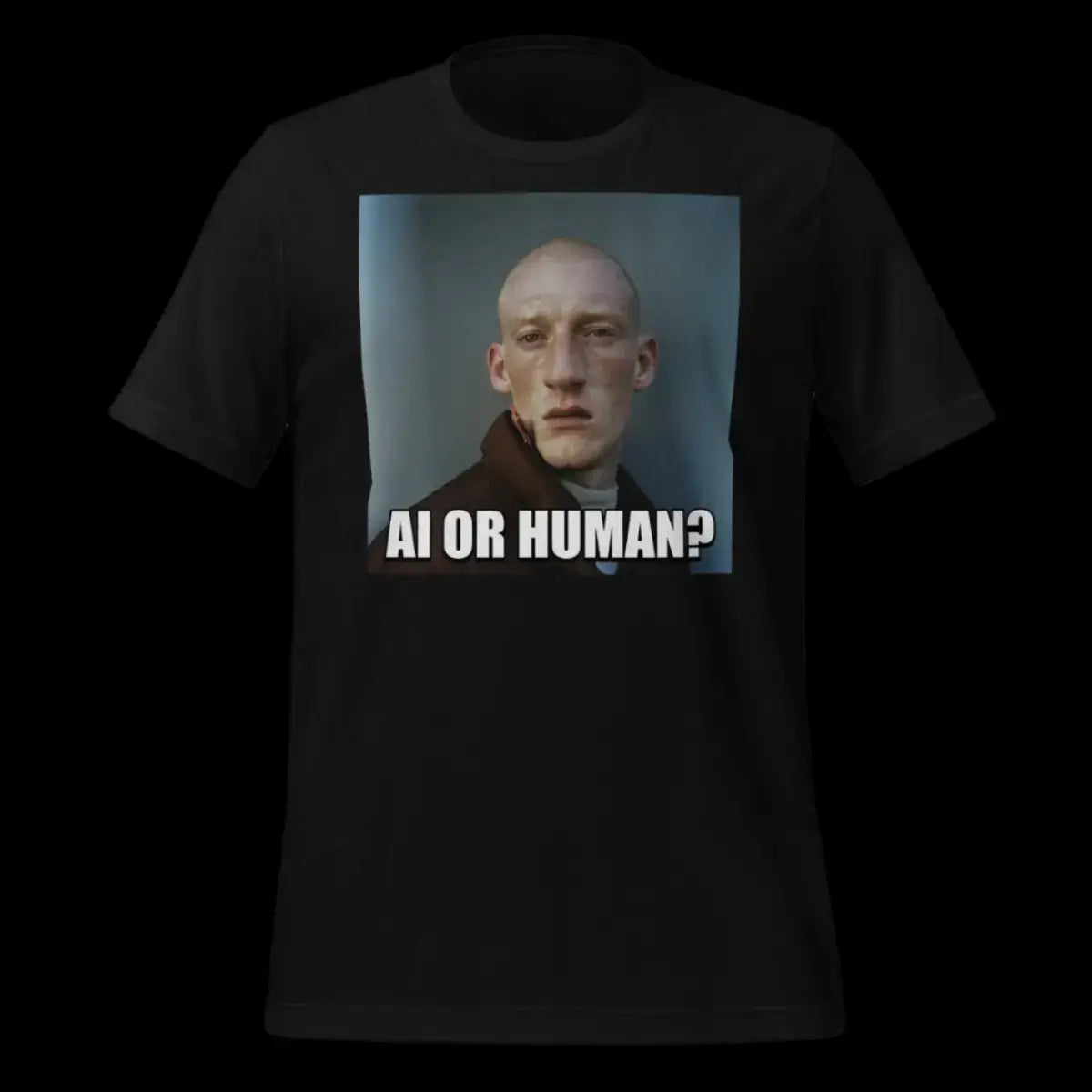 The Ai or Human? Portrait Meme T-shirt (unisex).