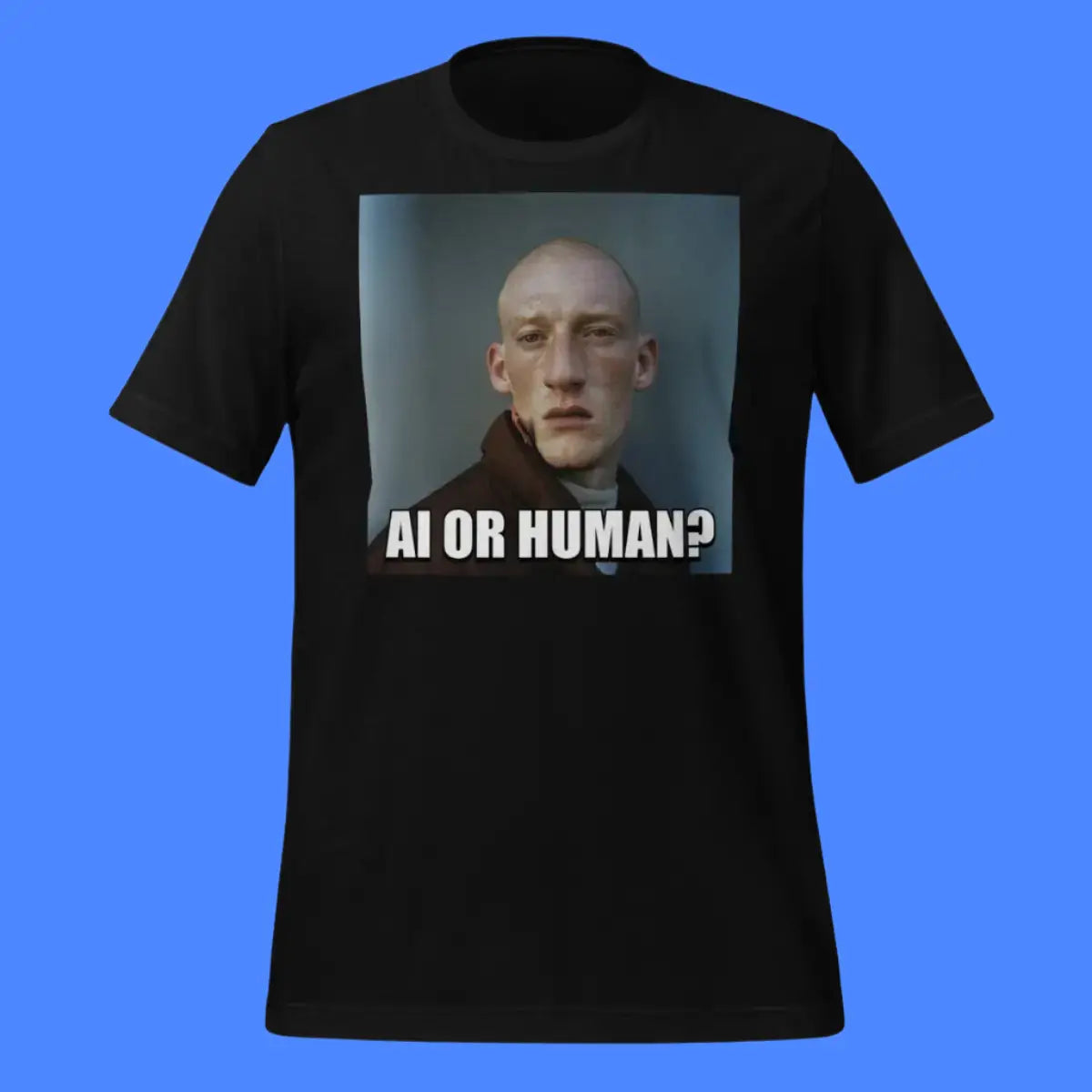 The Ai or Human? Portrait Meme T-shirt (unisex).