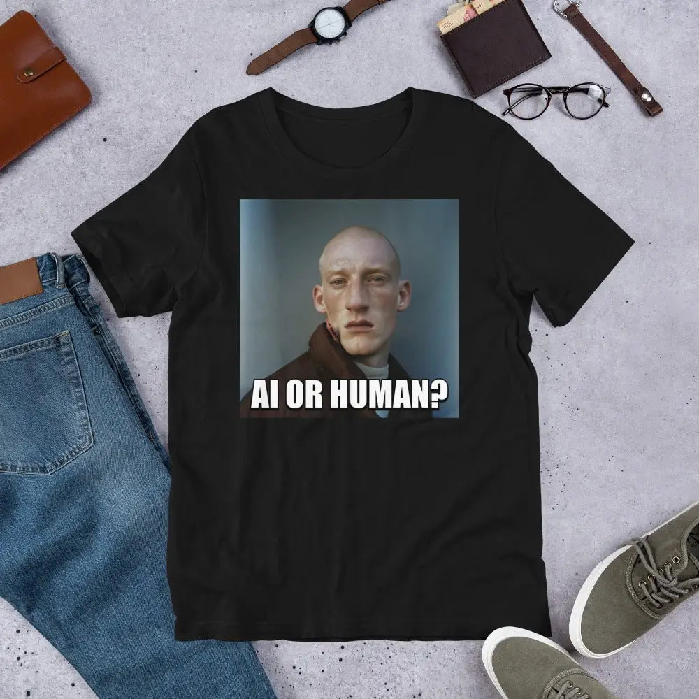 The Ai or Human? Portrait Meme T-shirt (unisex).