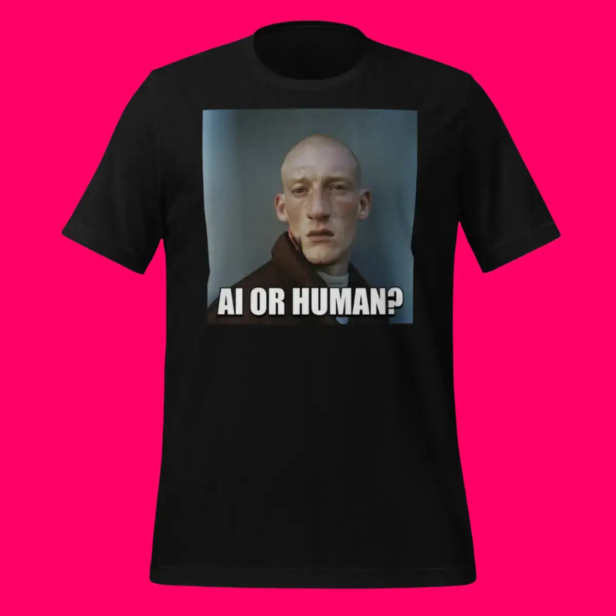 The Ai or Human? Portrait Meme T-shirt (unisex).