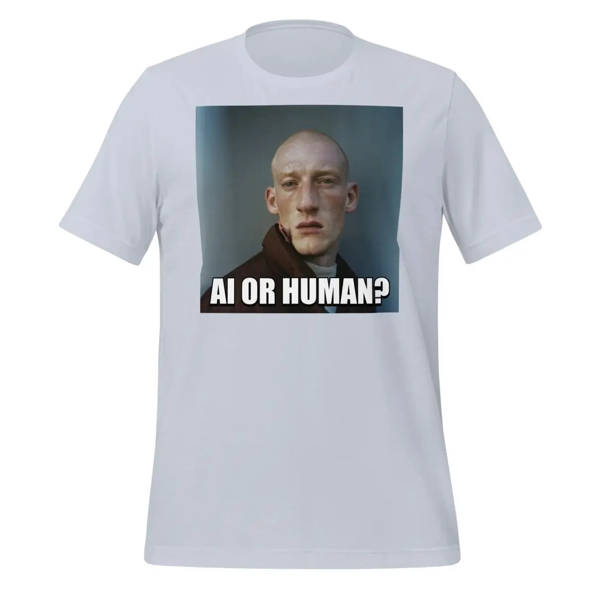 The Ai or Human? Portrait Meme T-shirt (unisex) Light Blue / m.