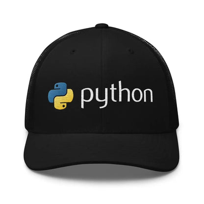 Python Logo True-Color Embroidered Trucker Cap - Black