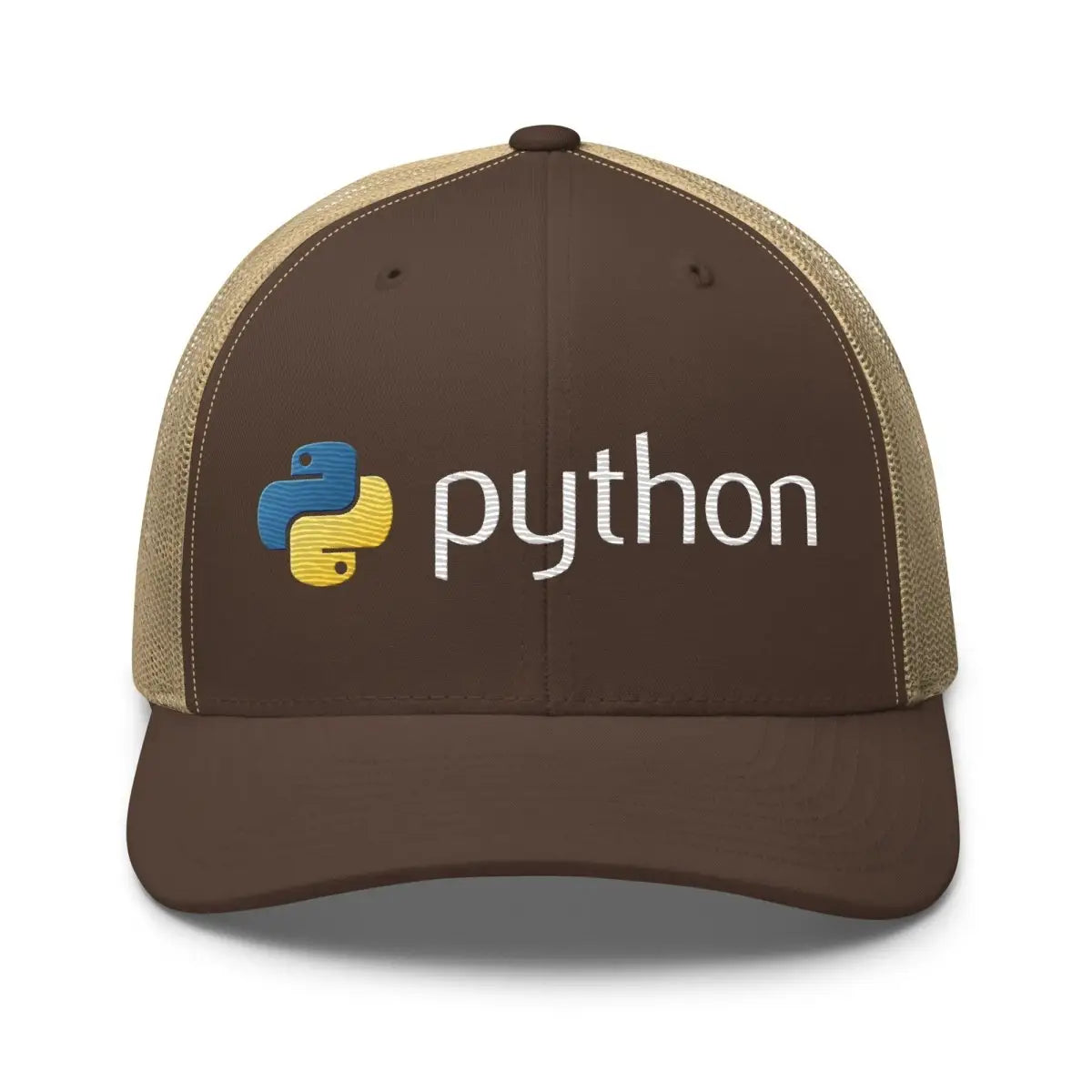 Python Logo True-Color Embroidered Trucker Cap - Brown/ Khaki