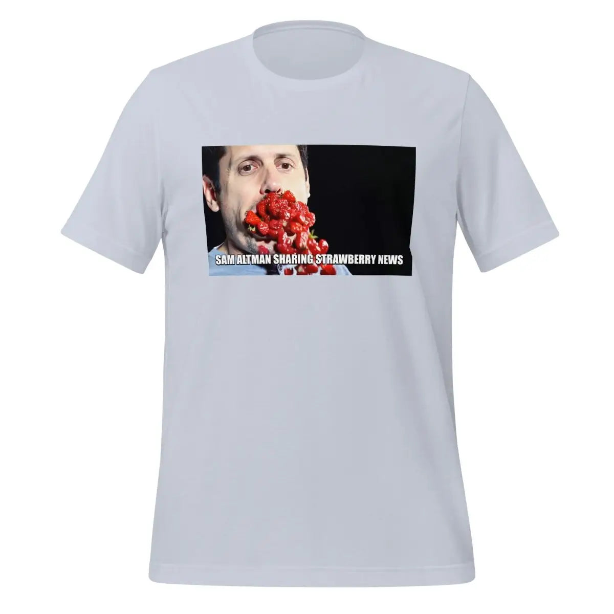 Sam Altman Strawberry News Meme T-Shirt (unisex) - Light Blue / M