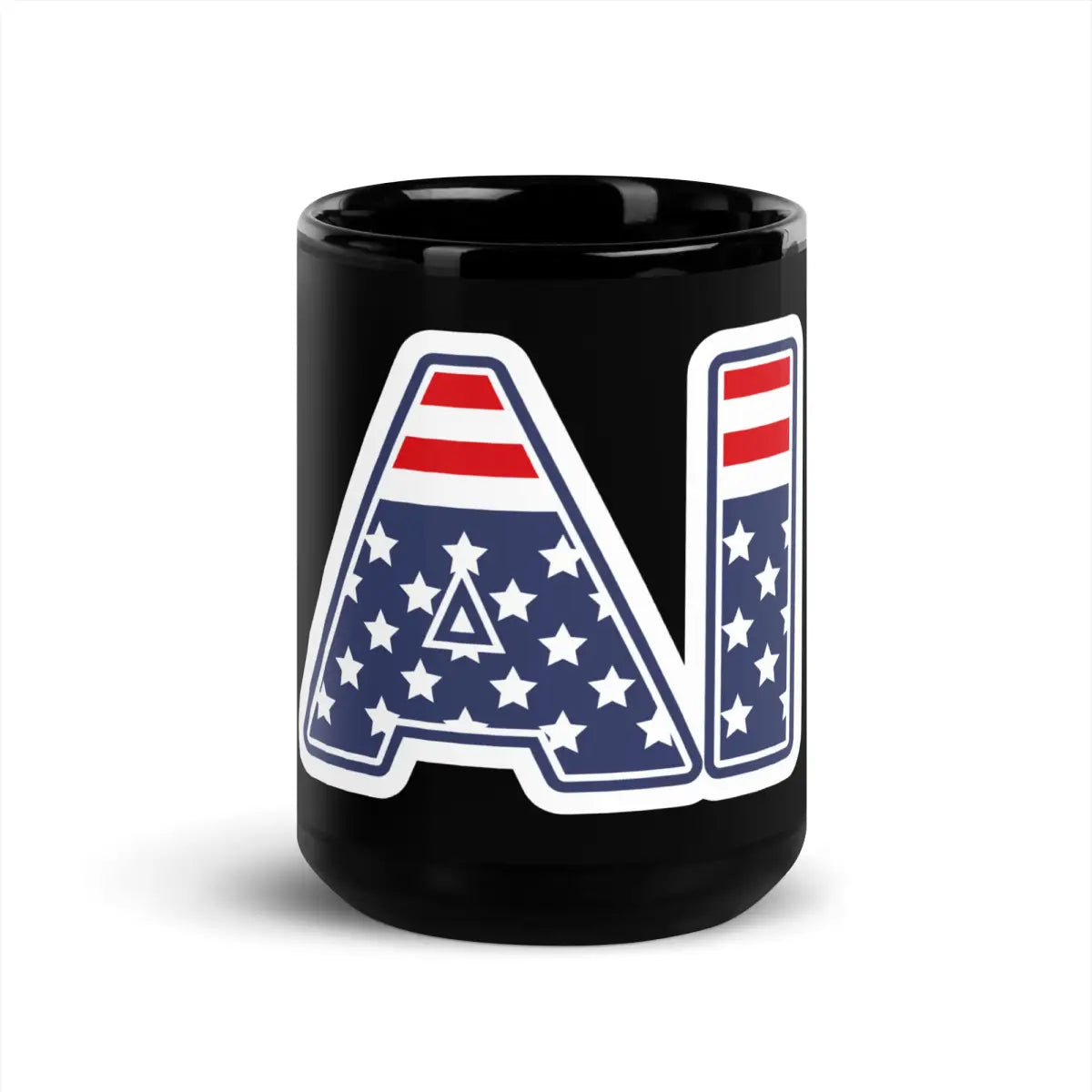 AI Stars and Stripes Black Glossy Mug - 15 oz