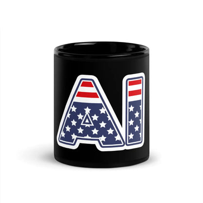 AI Stars and Stripes Black Glossy Mug - 11 oz