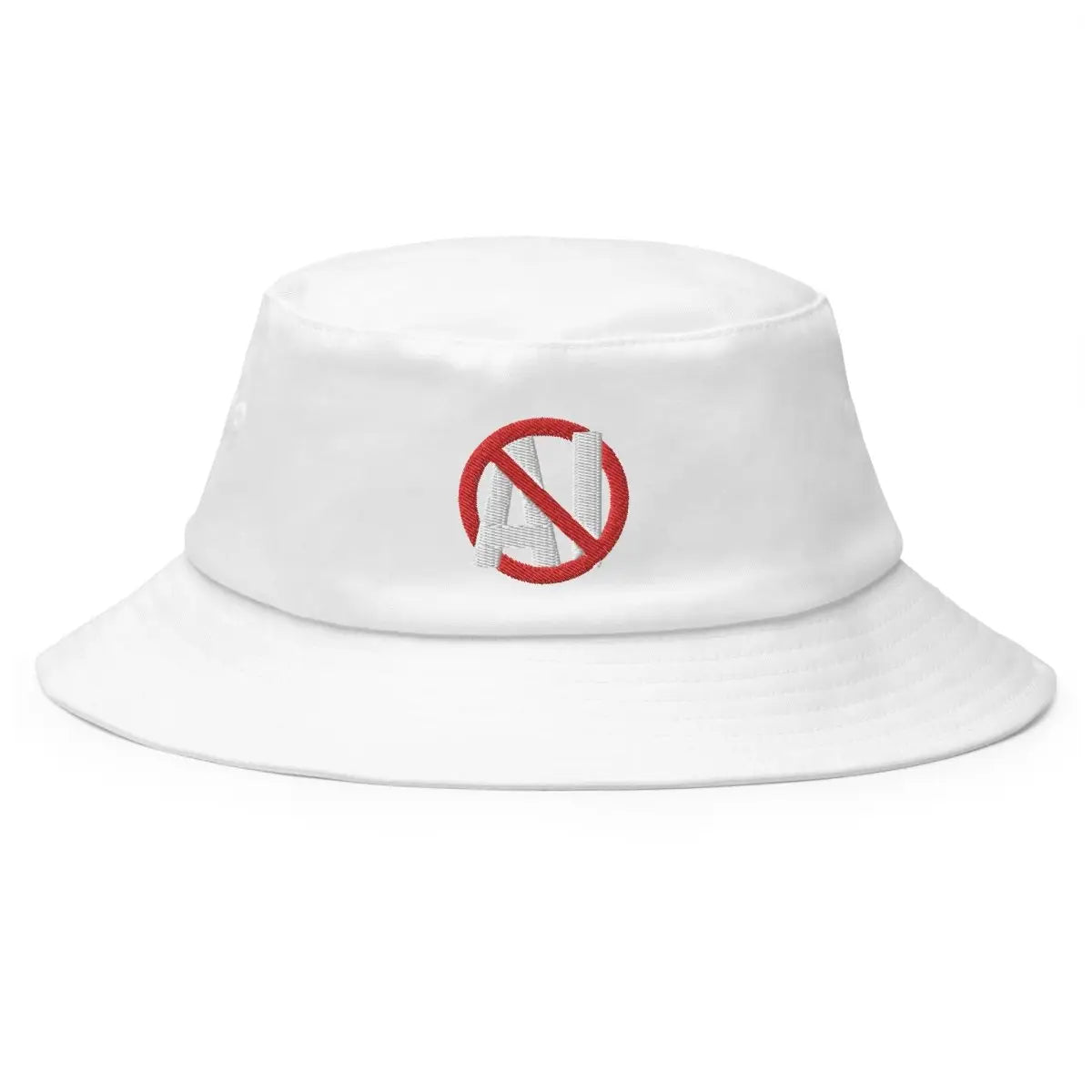 Stop AI Embroidered Bucket Hat - White