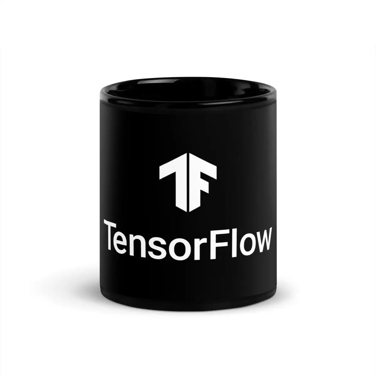 TensorFlow 2 White Stacked Logo Black Glossy Mug - 11 oz