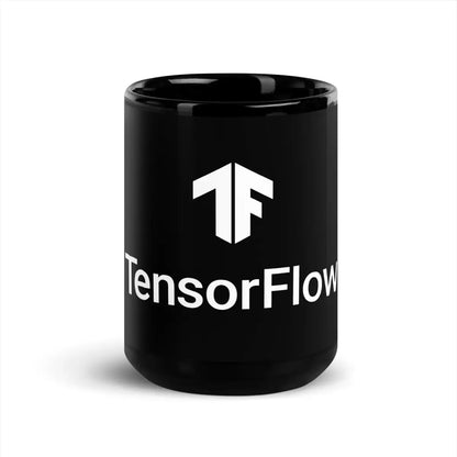 TensorFlow 2 White Stacked Logo Black Glossy Mug - 15 oz