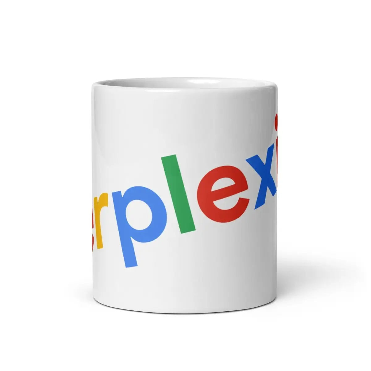 Tilted Perplexity Search Logo on White Glossy Mug