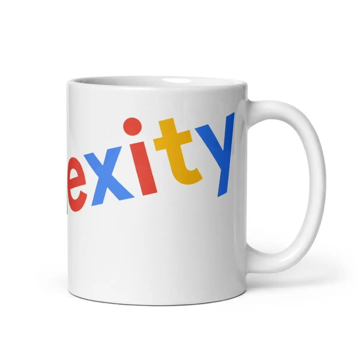 Tilted Perplexity Search Logo on White Glossy Mug