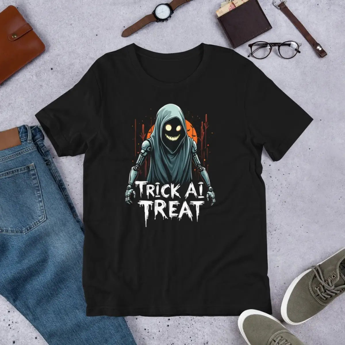 Trick AI Treat Ghost Robot T-Shirt 2 (unisex) 🎃