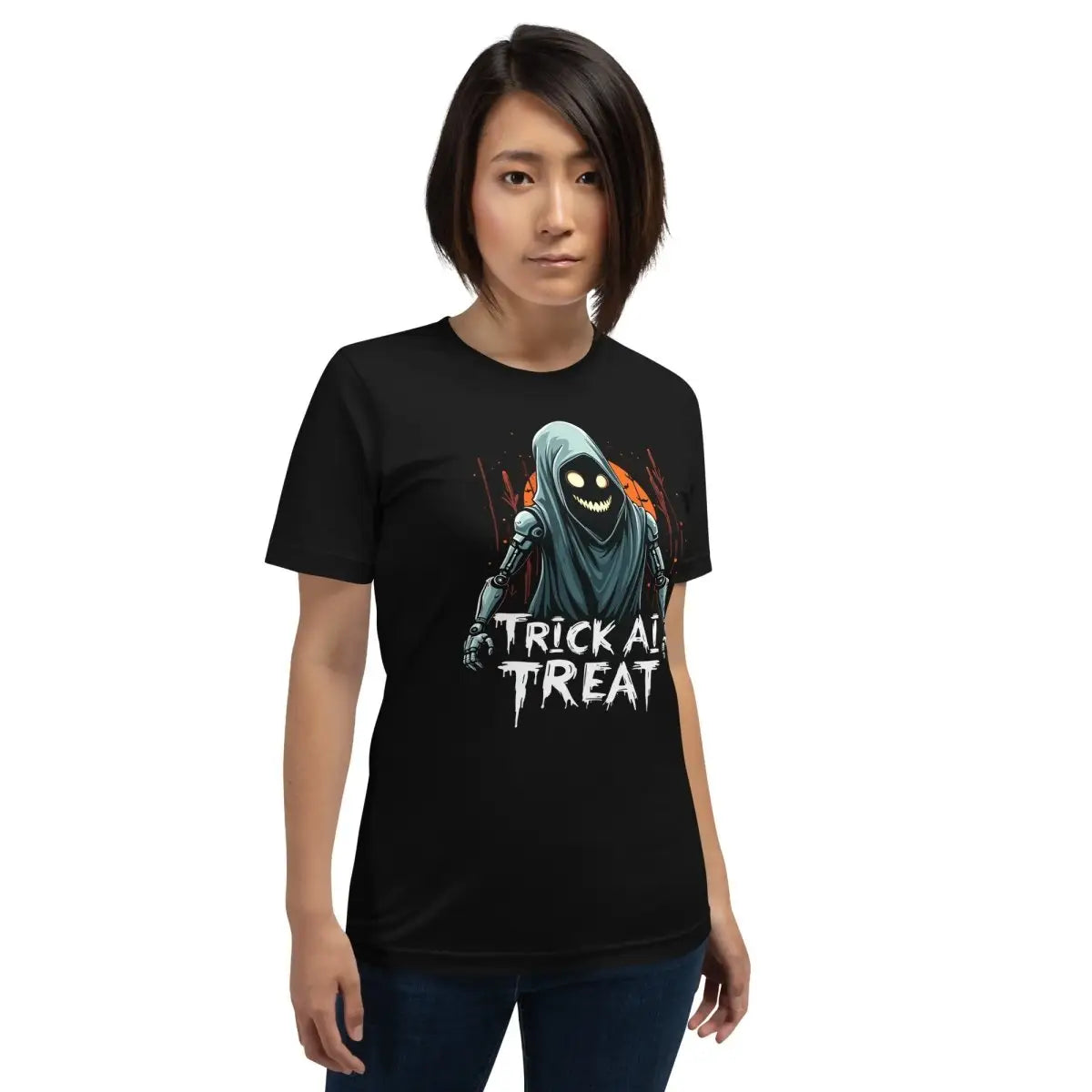 Trick AI Treat Ghost Robot T-Shirt 2 (unisex) 🎃