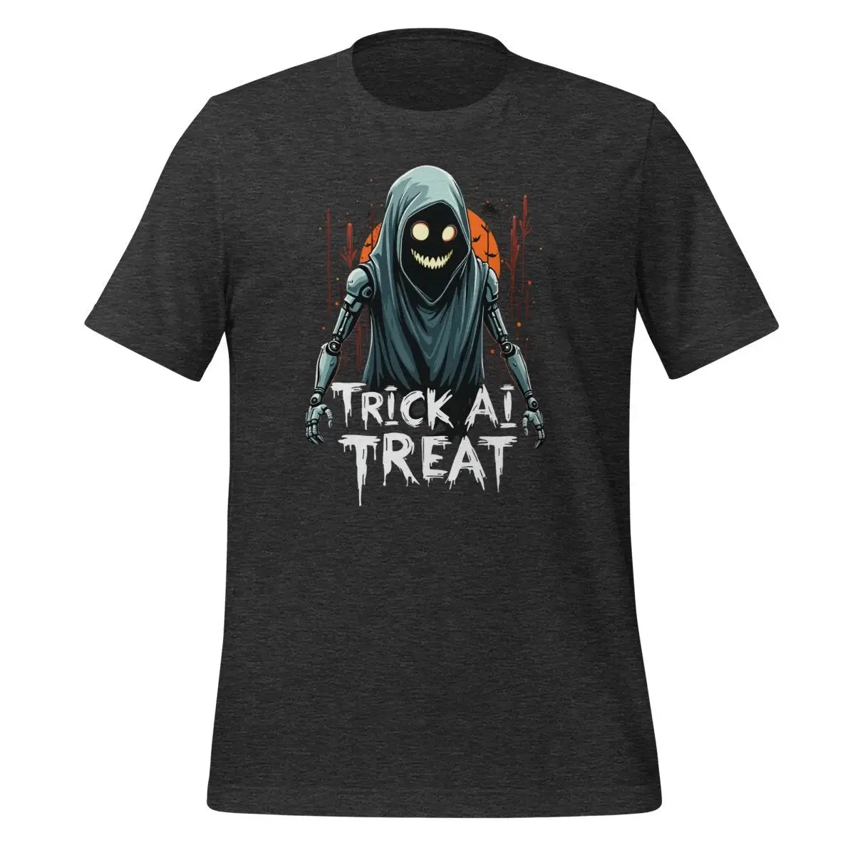 Trick AI Treat Ghost Robot T-Shirt 2 (unisex) 🎃 - Dark Grey Heather / M