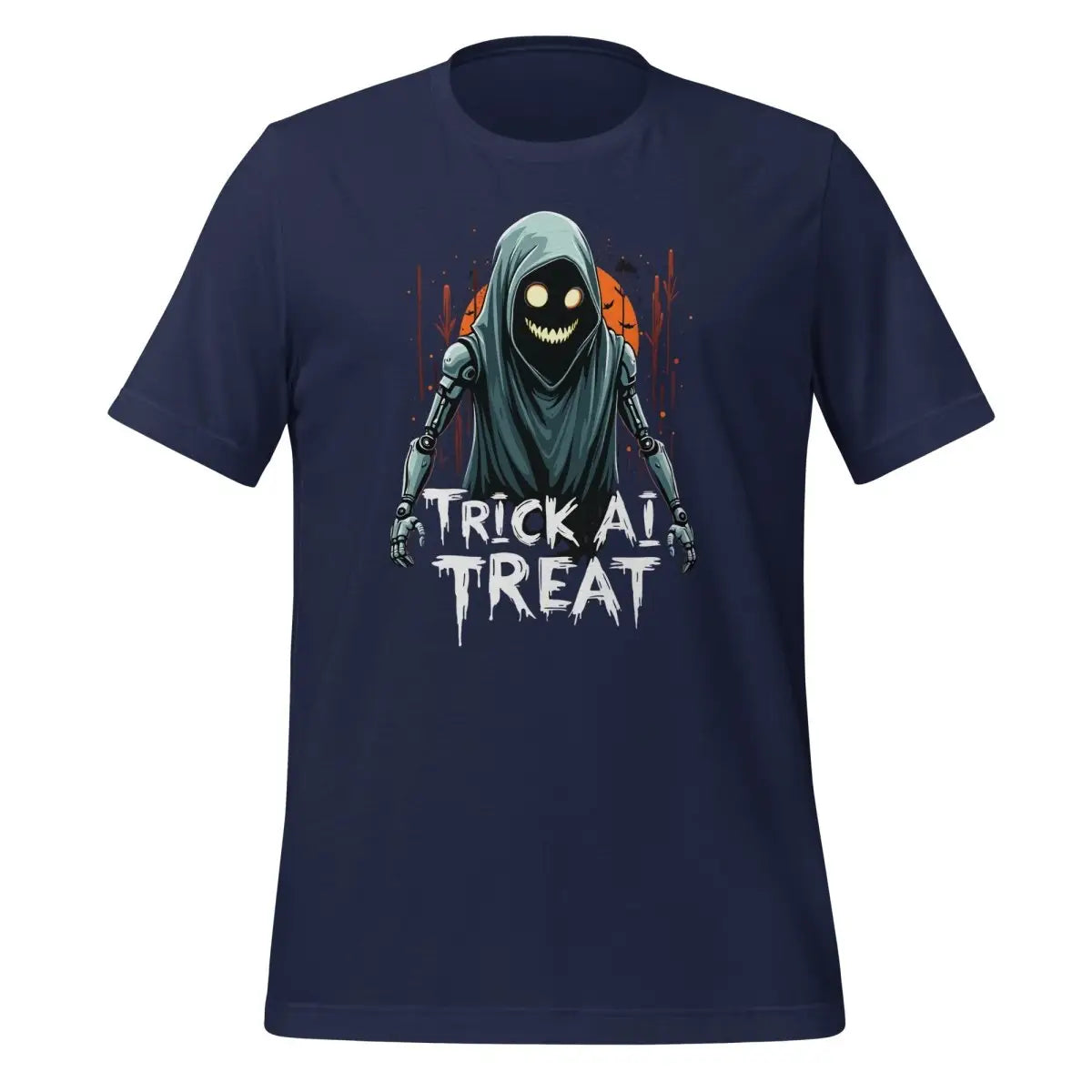 Trick AI Treat Ghost Robot T-Shirt 2 (unisex) 🎃 - Navy / M