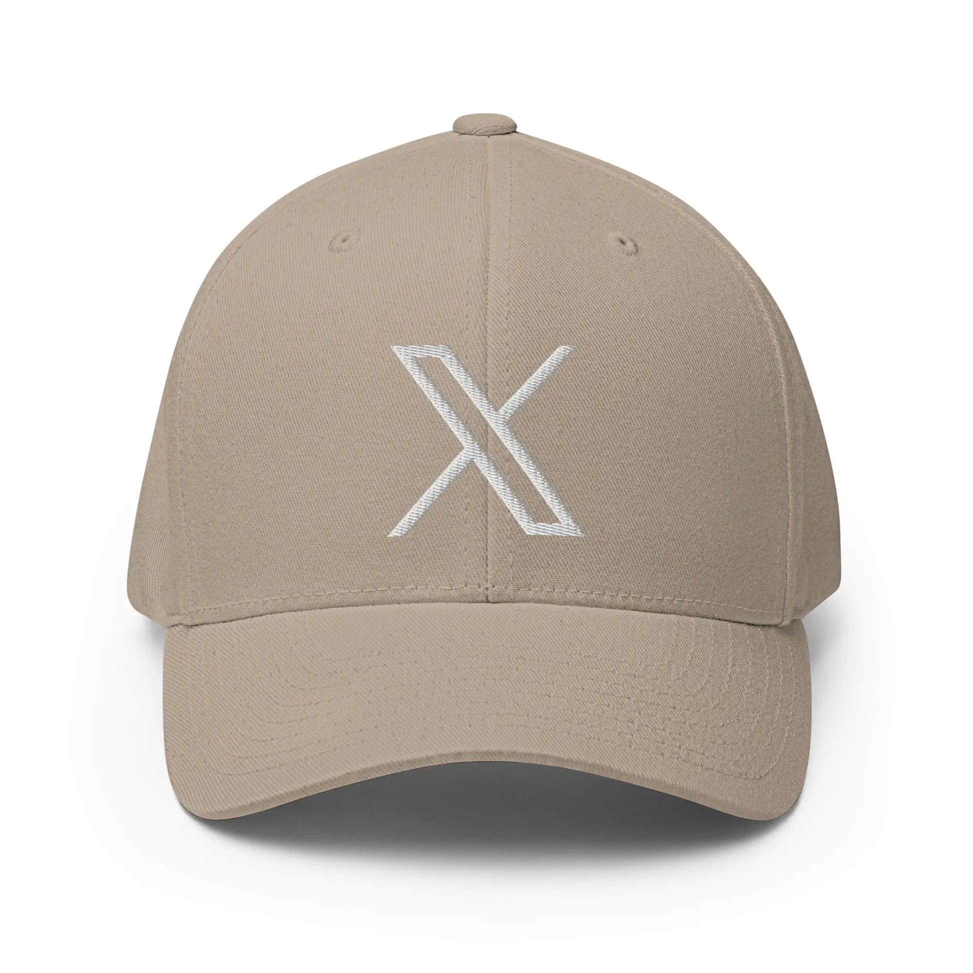 𝕏 Embroidered Closed-Back Baseball Cap - Khaki / S/M