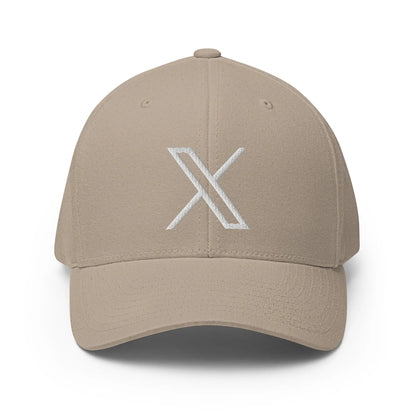 𝕏 Embroidered Closed-Back Baseball Cap - Khaki / S/M