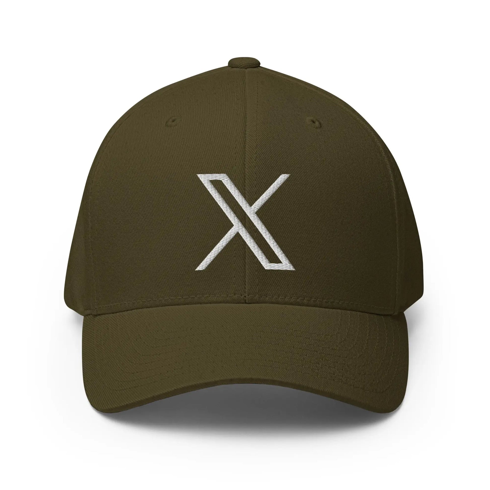 𝕏 Embroidered Closed-Back Baseball Cap - Olive / S/M