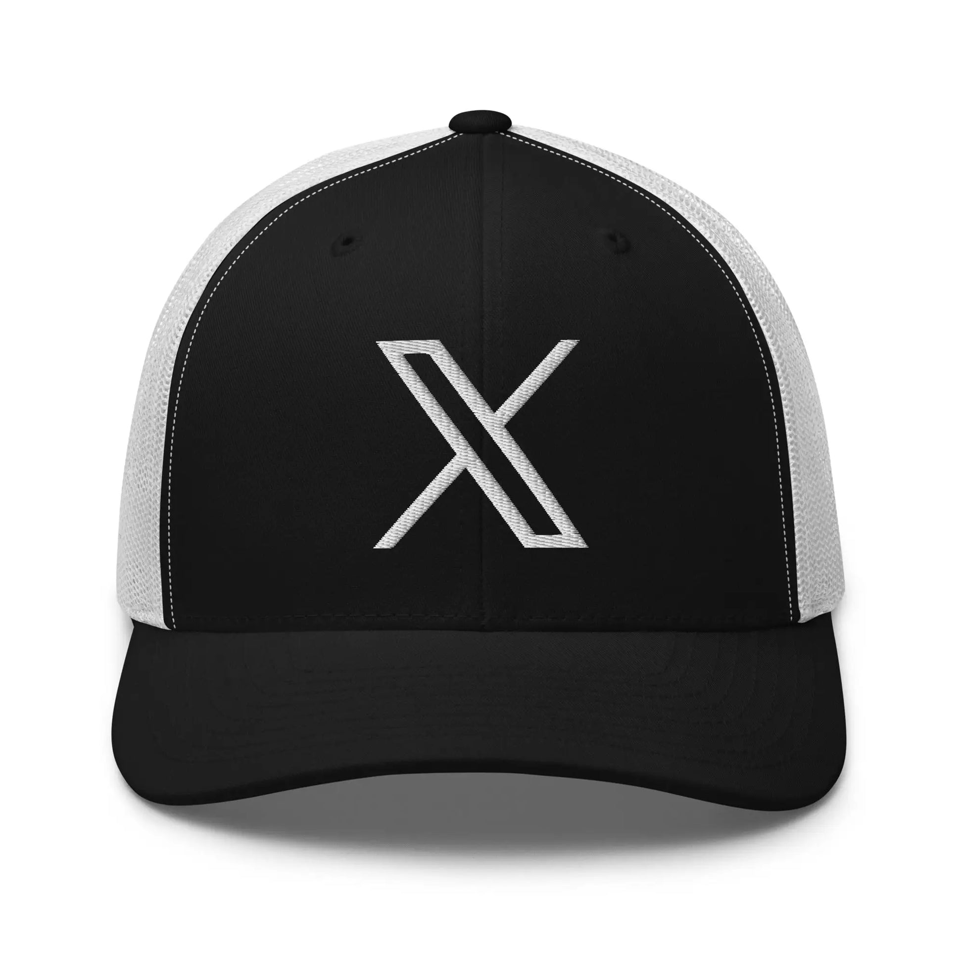 𝕏 Embroidered Trucker Cap - Black/ White