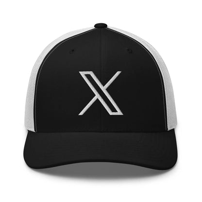 𝕏 Embroidered Trucker Cap - Black/ White