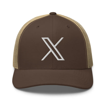 𝕏 Embroidered Trucker Cap - Brown/ Khaki