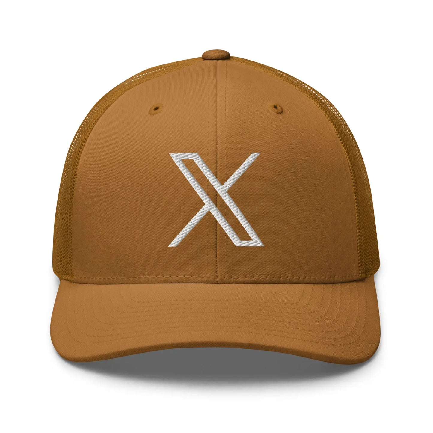 𝕏 Embroidered Trucker Cap - Caramel