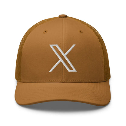 𝕏 Embroidered Trucker Cap - Caramel