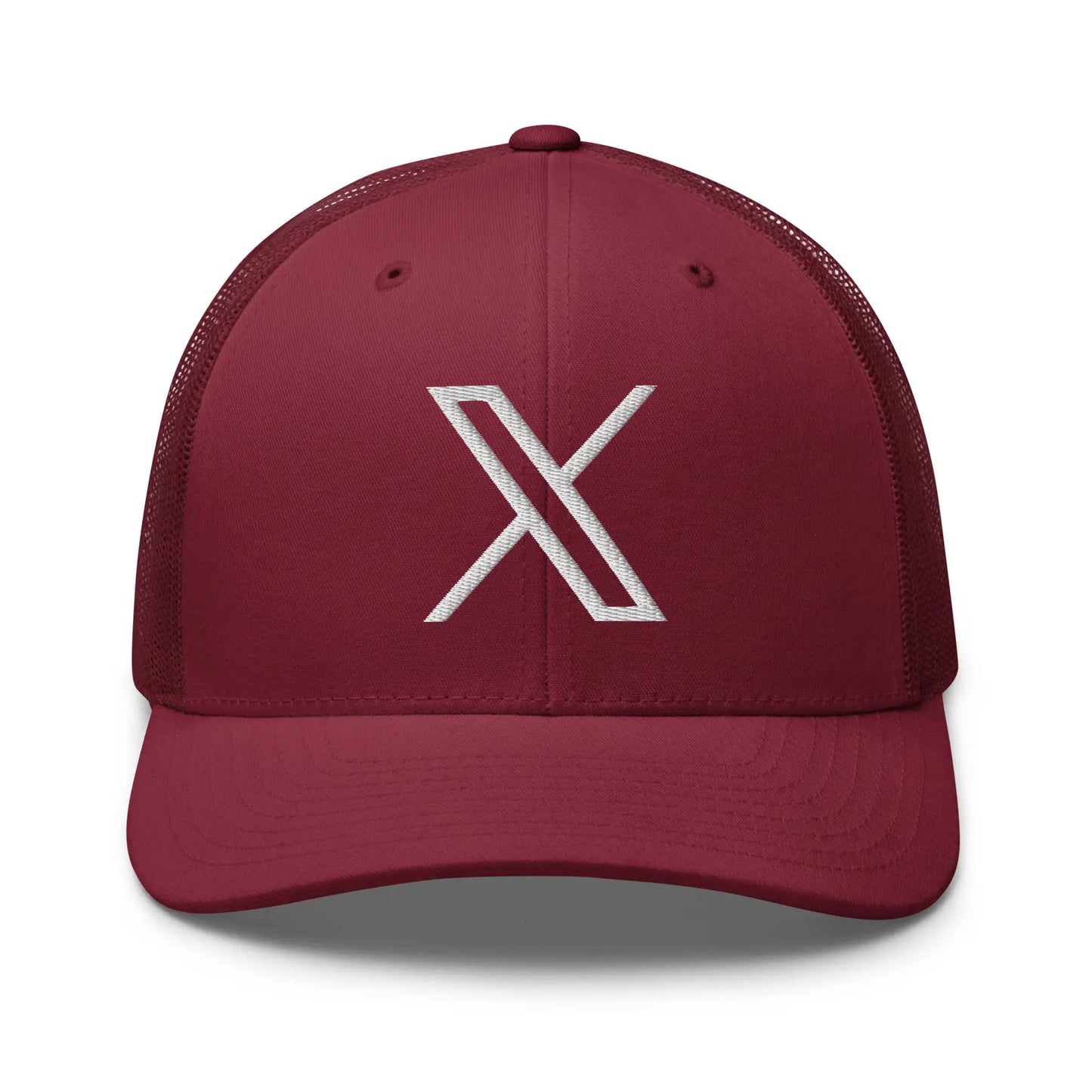 𝕏 Embroidered Trucker Cap - Cranberry