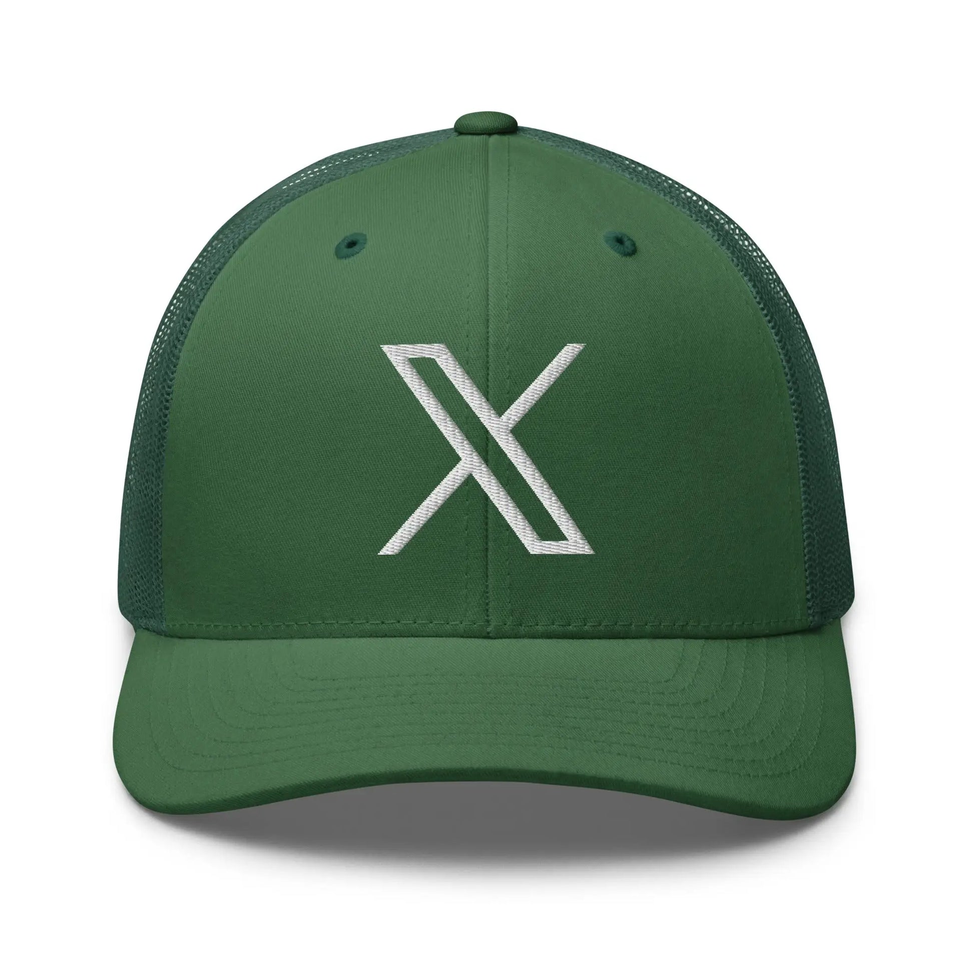 𝕏 Embroidered Trucker Cap - Evergreen