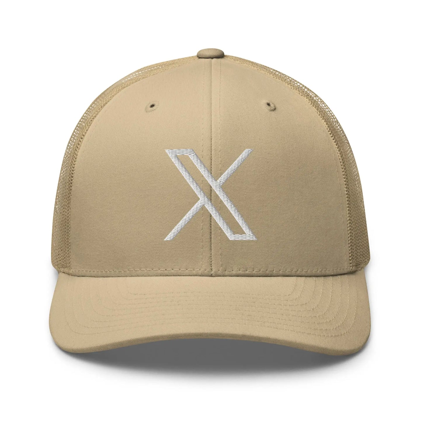 𝕏 Embroidered Trucker Cap - Khaki