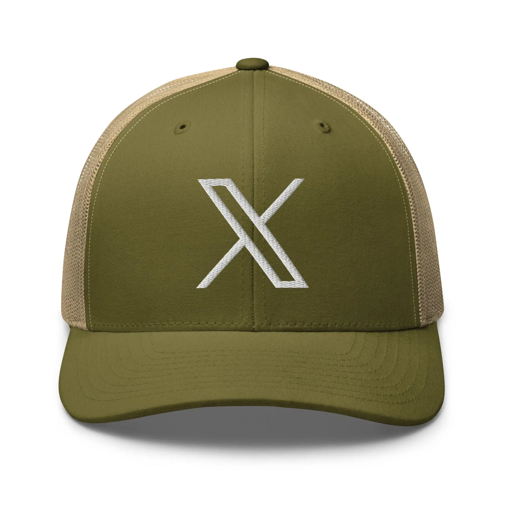 𝕏 Embroidered Trucker Cap - Moss/ Khaki