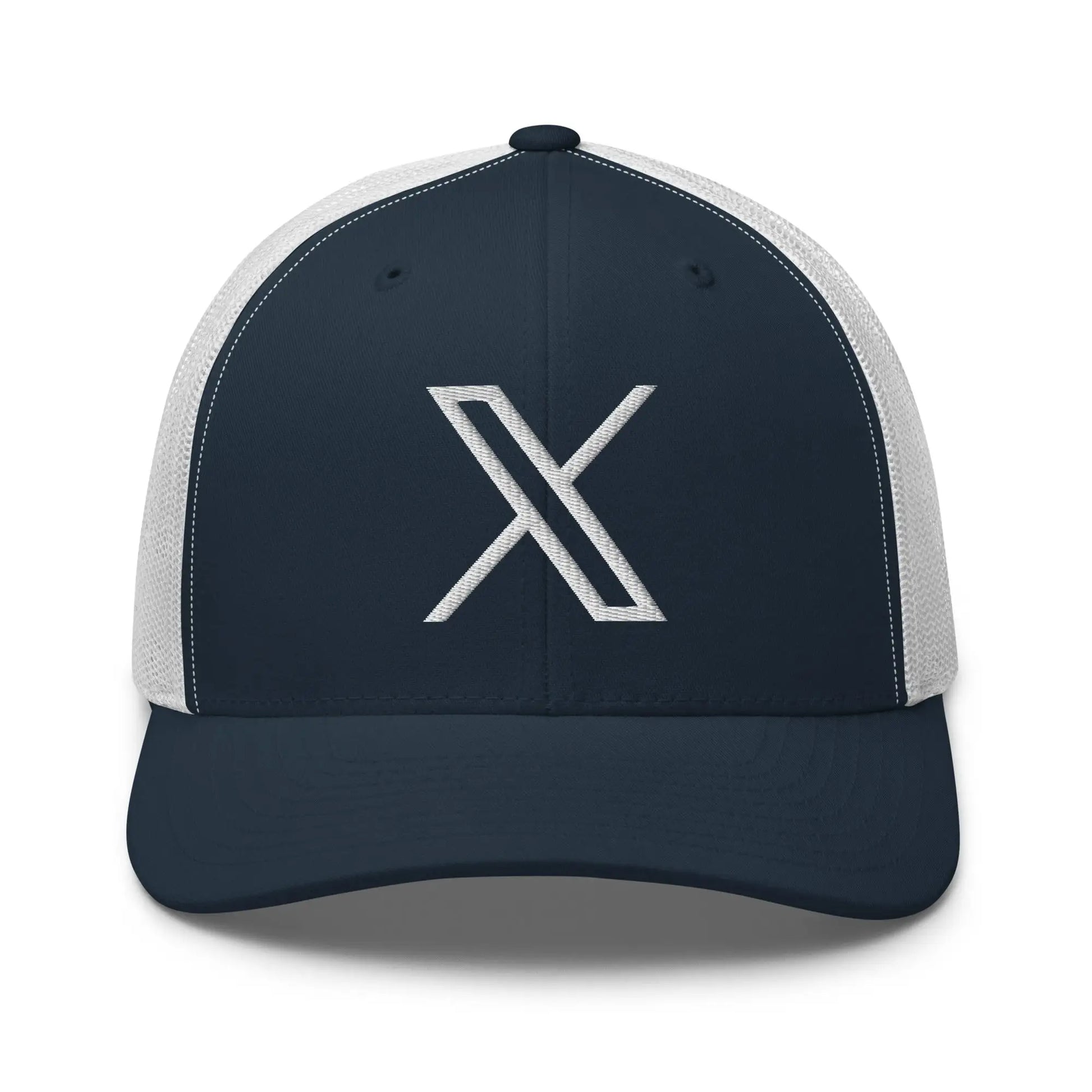 𝕏 Embroidered Trucker Cap - Navy/ White