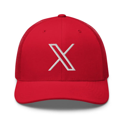 𝕏 Embroidered Trucker Cap - Red