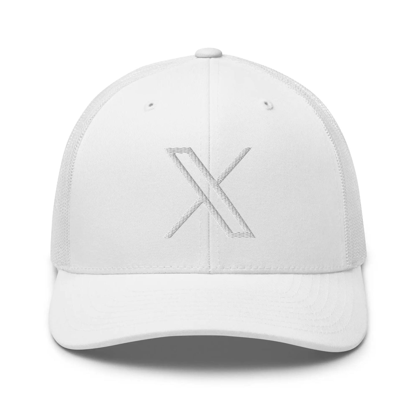 𝕏 Embroidered Trucker Cap - White