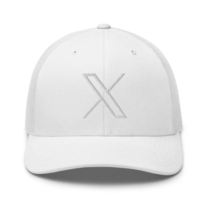 𝕏 Embroidered Trucker Cap - White