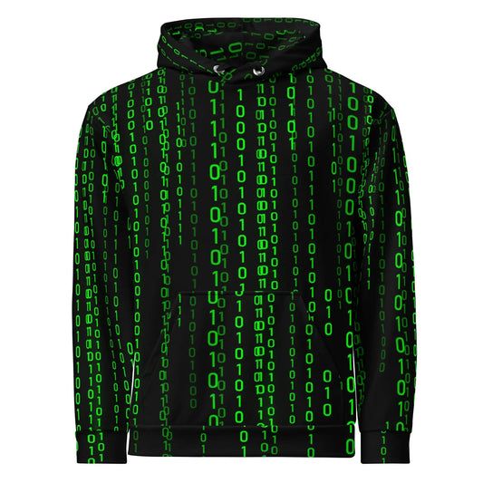 All-Over Print Matrix Falling Binary Hoodie (unisex) - M