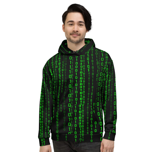 All-Over Print Matrix Falling Binary Hoodie (unisex)