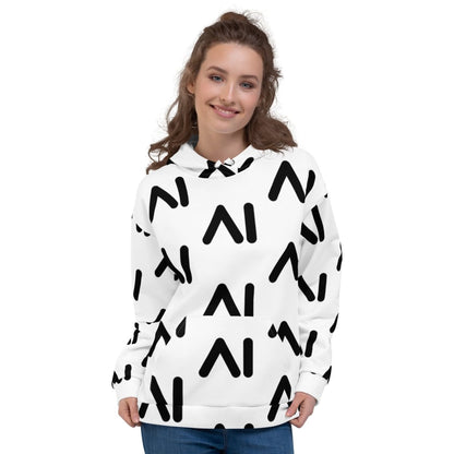 All - Over Print White AI Logo Hoodie (unisex) - M - AI Store