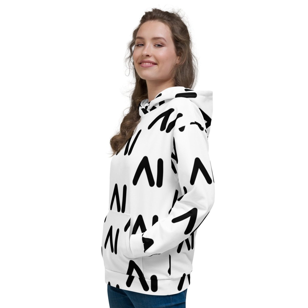 All - Over Print White AI Logo Hoodie (unisex) - M - AI Store