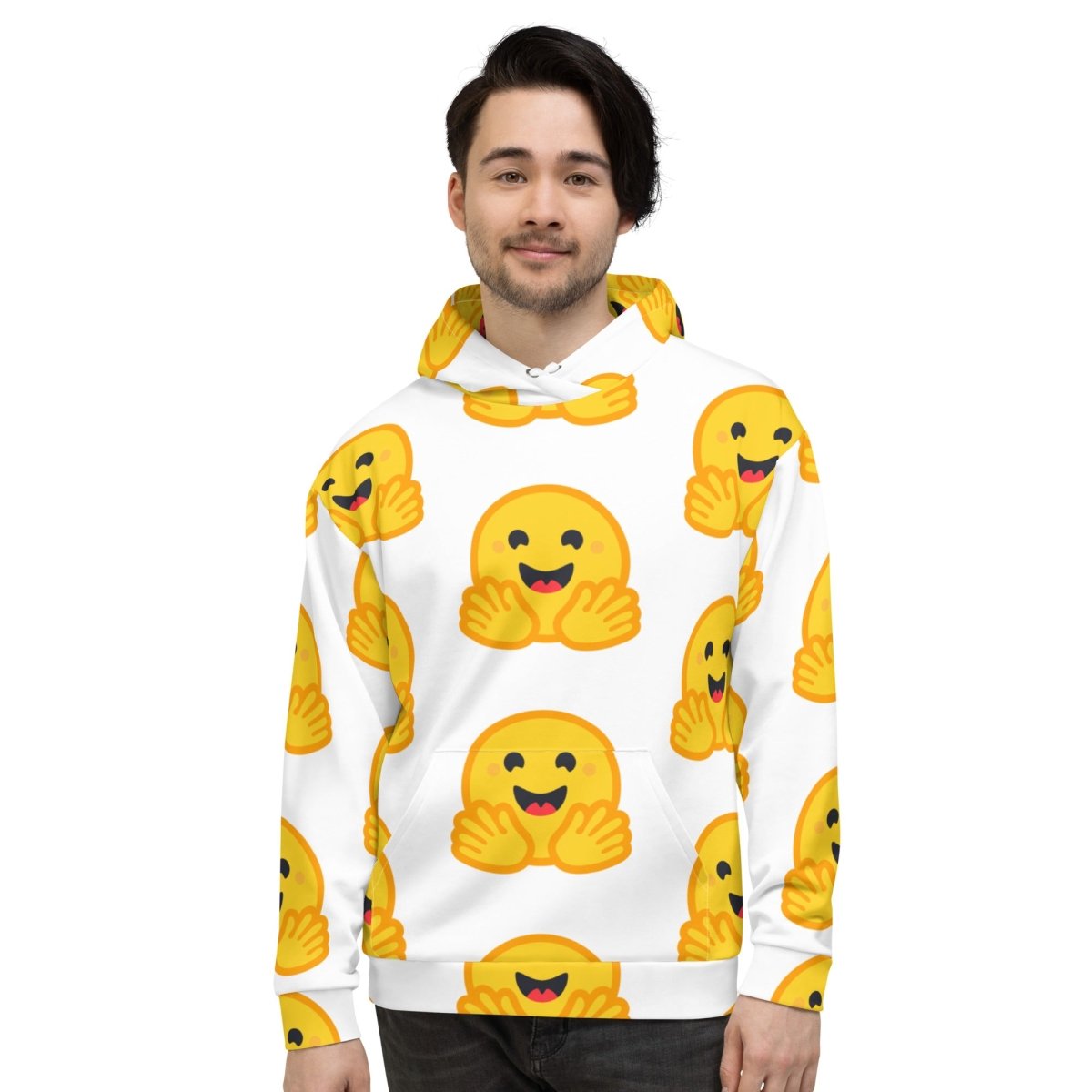 All - Over Print White Hugging Face Icon Hoodie (unisex) - M - AI Store