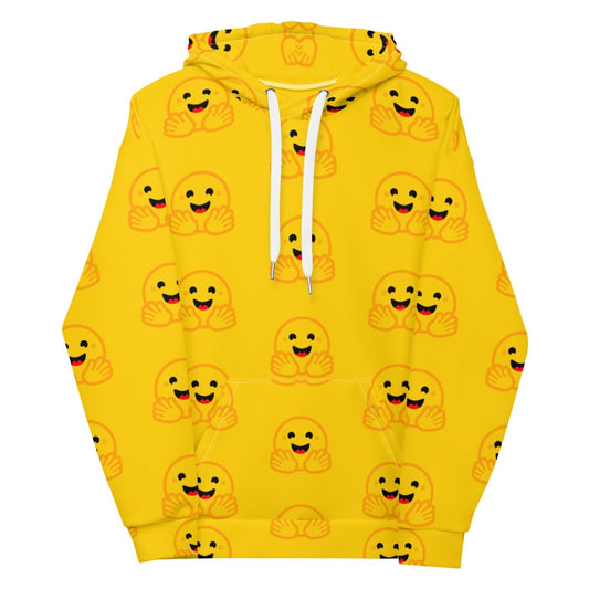 All - Over Print Yellow Hugging Face Icons Hoodie (unisex) - AI Store